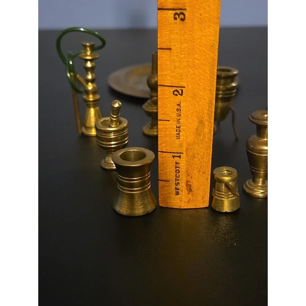 Vintage BRASS LOT 12 PIECES Dollhouse Miniature Vases Cup Urn Candlestick Hookah